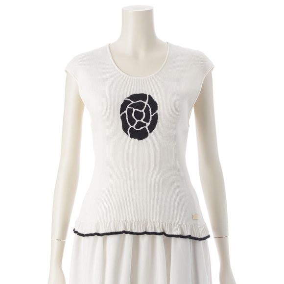 Chanel 01P Cotton Camellia Ruffle Sleeveless Knit White 42 - Picture 1 of 10
